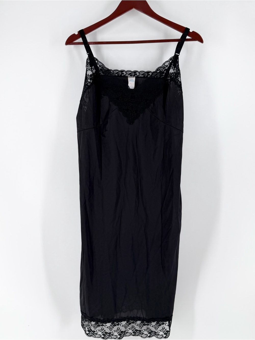 Vintage Perfectform Black Antron Nylon Full Slip 44B XL Whimsigoth Goth Boudoir